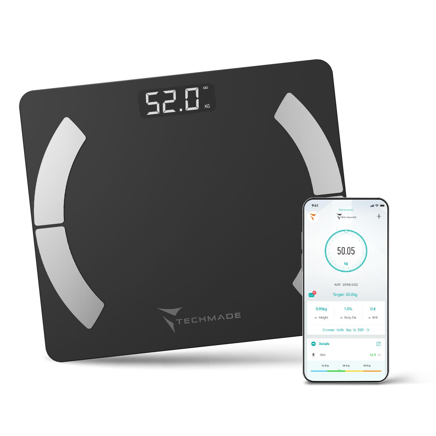 TECHMADE Bilancia pesa persone smart digitale nera