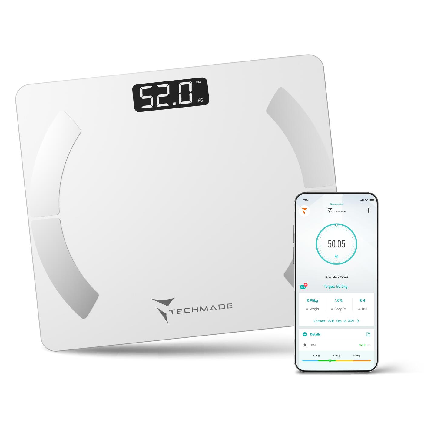 TECHMADE Bilancia pesa persone smart digitale bianca