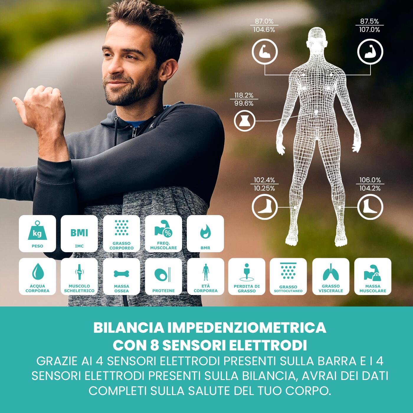 Bilancia body fat con 8 elettrodi impedeziometrica 3/5