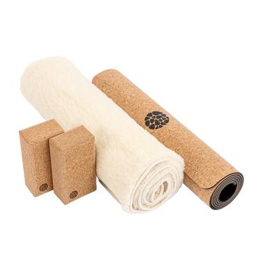Essential yoga set - yogamat kurk 6mm + wollen cover + twee yogablokken uit kurk