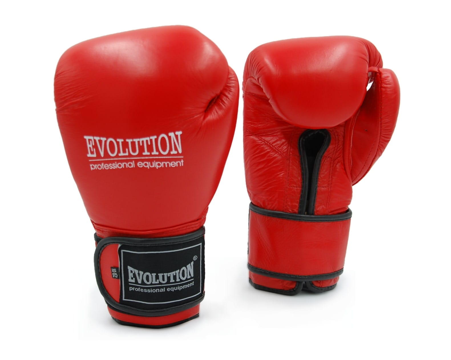Gants de boxe Evolution professionnels, cuir rouge, fermeture velcro. 2/5