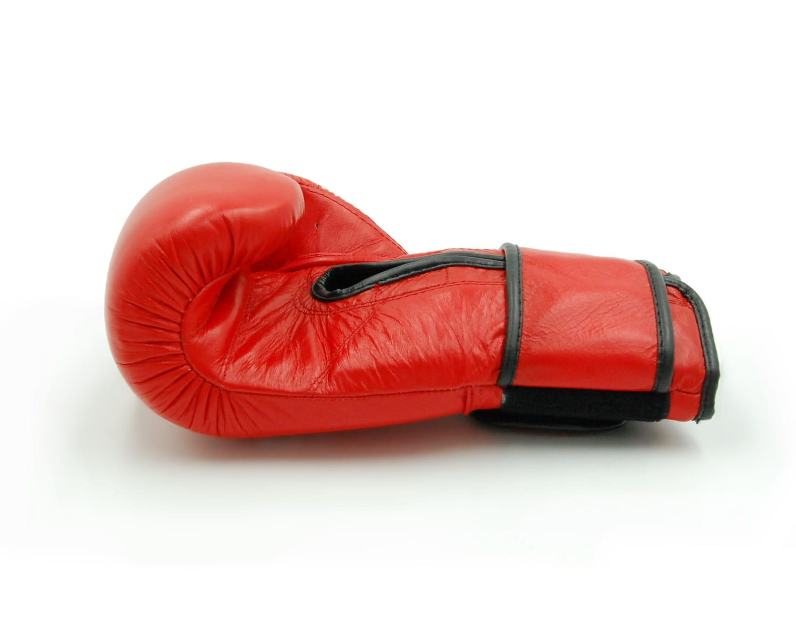 Gants de boxe Evolution professionnels, cuir rouge, fermeture velcro. 4/5
