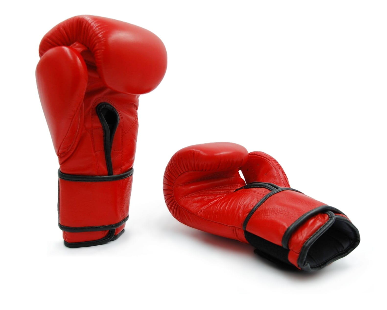 Gants de boxe Evolution professionnels, cuir rouge, fermeture velcro. 3/5