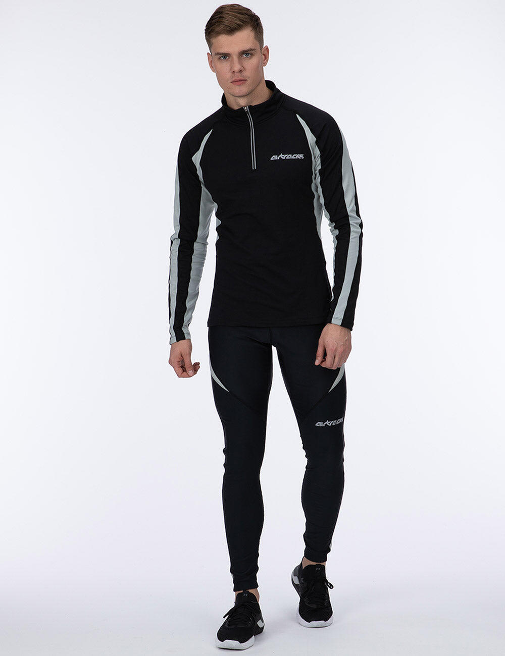 Herren Winter Fleece Thermallaufset (2-tlg.) Pro Laufshirt Langarm + Laufhose 1/4