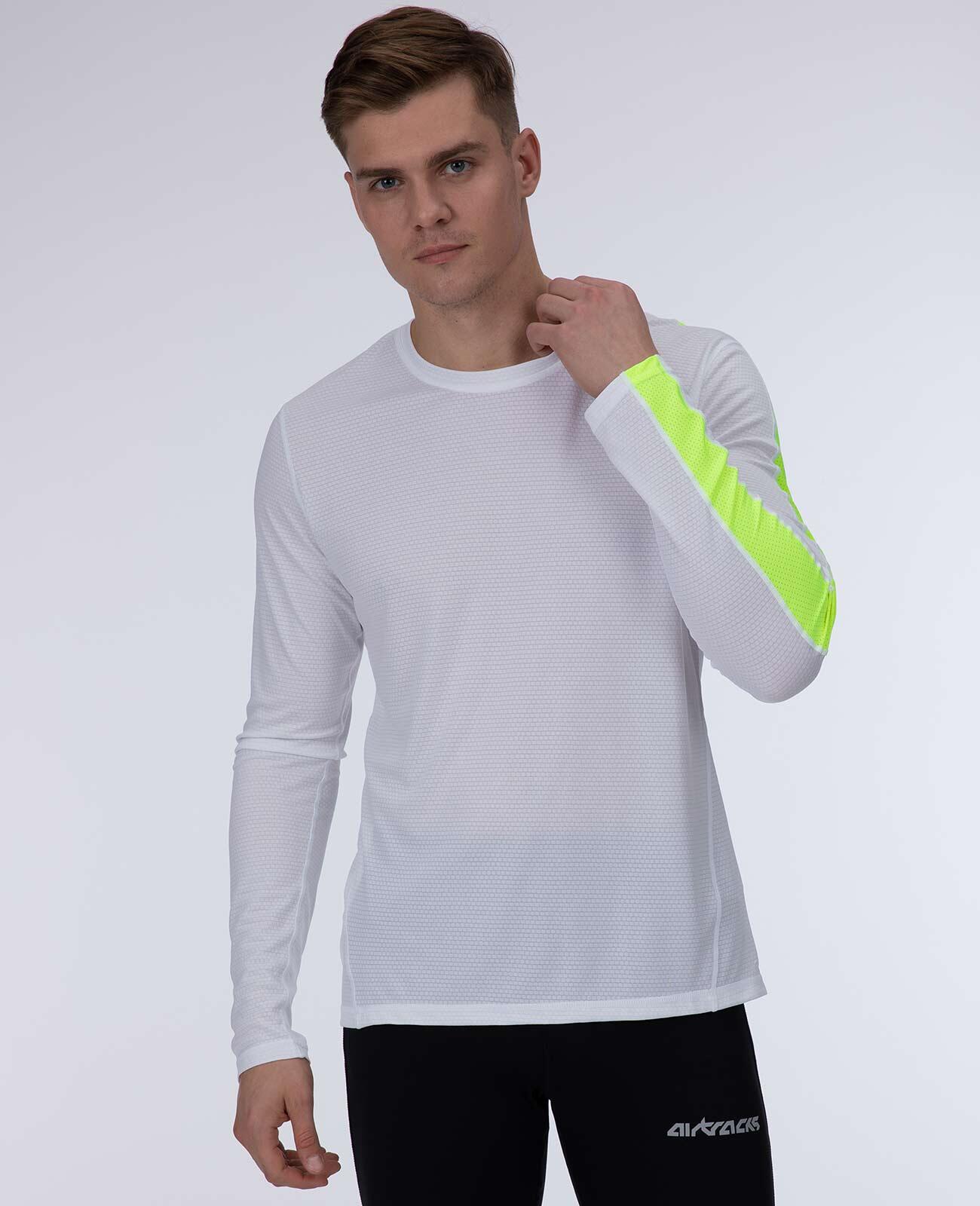 Herren Funktions Laufshirt Langarm Pro Line Weiss Neon 2/4