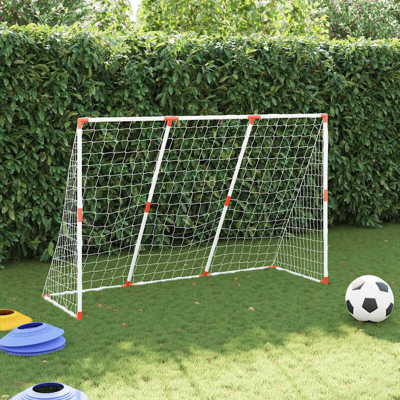 VidaXL Poartă fotbal copii 2-în-1 cu mingi 184x64x124 cm albă