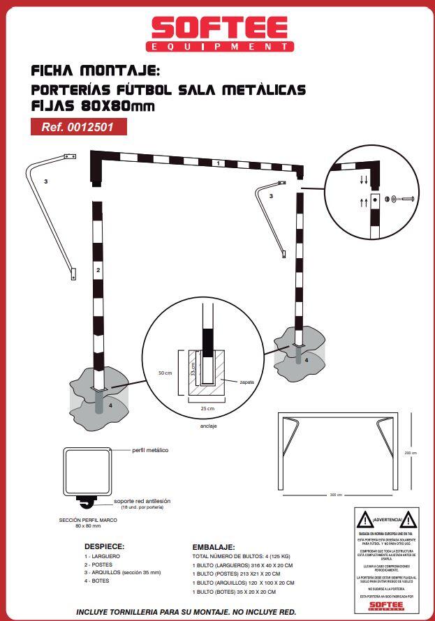 Juego de 2 porterías metálicas fijas de fútbol sala/balonmano Softee Equipment 4/4