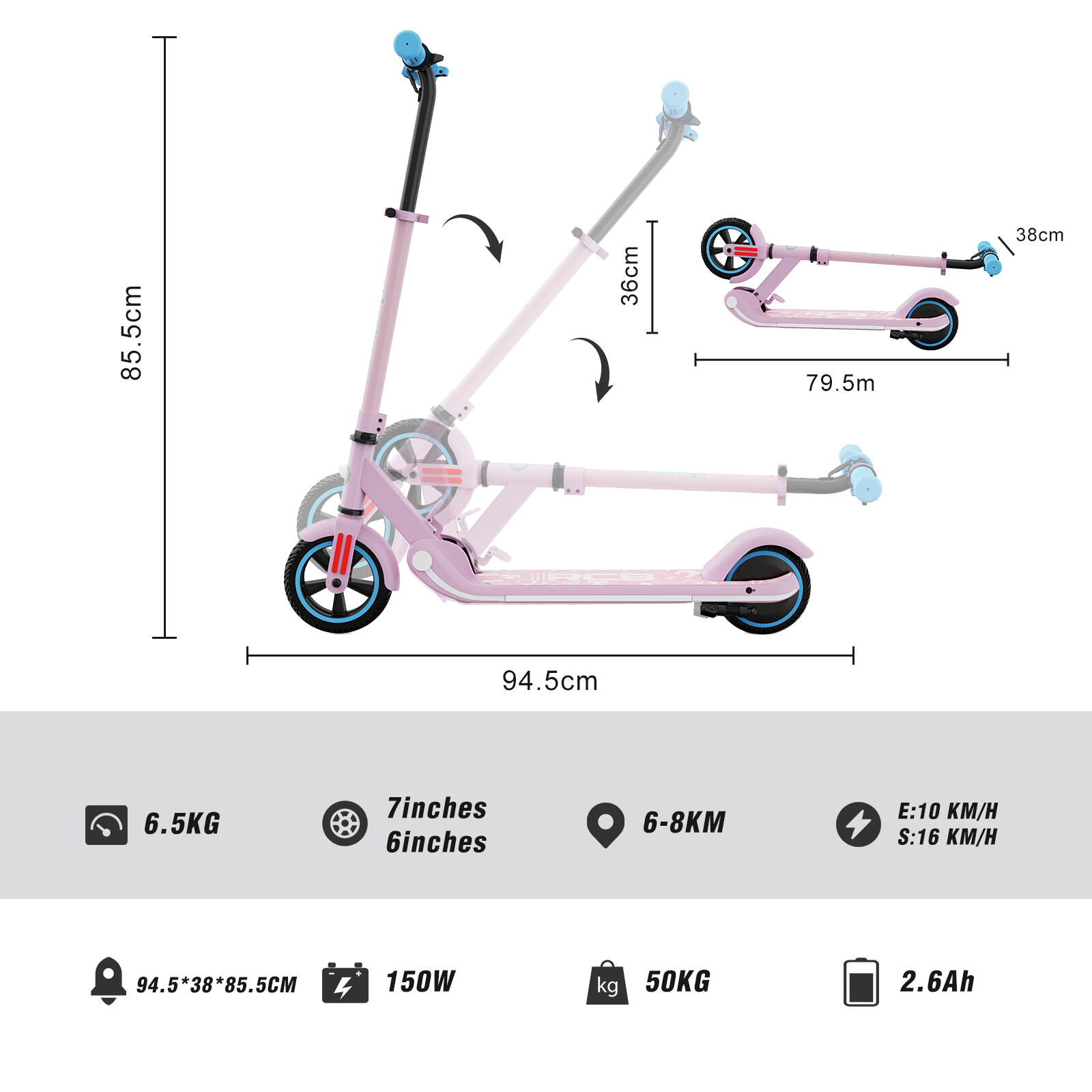 Trottinette Électrique Pliable Enfants RCB-R11 6/9