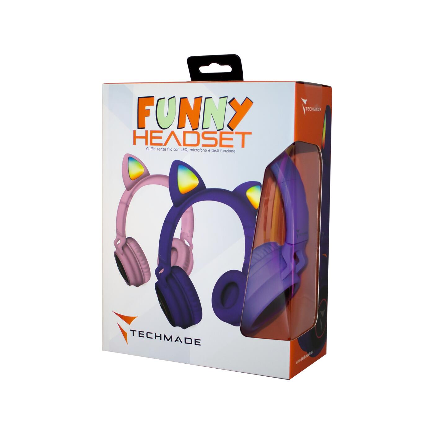 CUFFIE FUNNY wireless senza filo con microfono e tasti funzione, colore viola 3/3