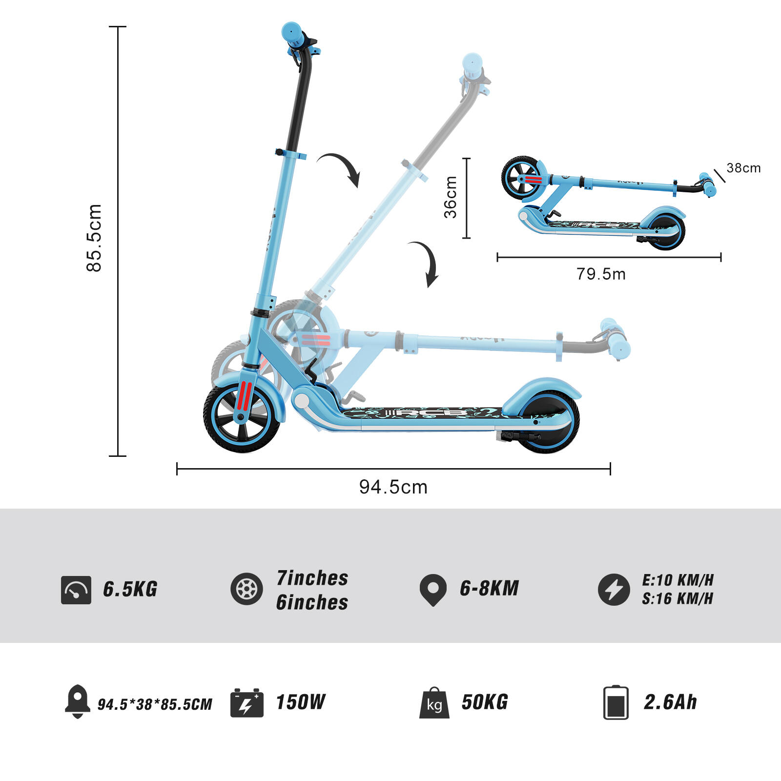 Opvouwbare Elektrische Step voor Kinderen (6-12 Jaar) RCB - R11 6/7