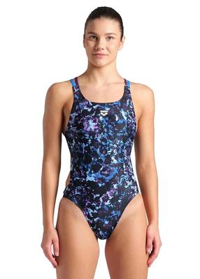 Arena dames rockin swim tech back zwempakken - aqua / paars
