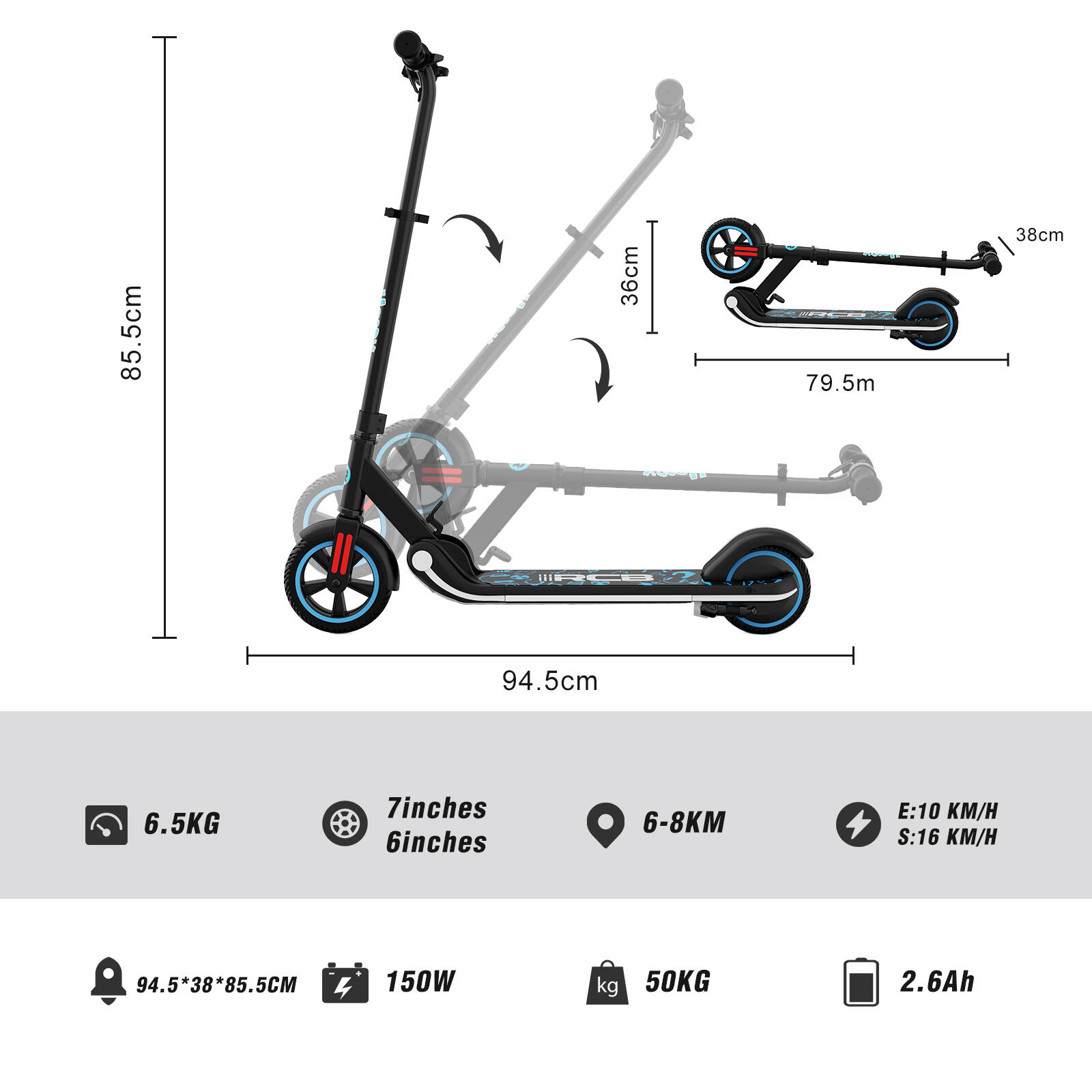 Opvouwbare Elektrische Step voor Kinderen (6-12 Jaar) RCB - R11 6/7