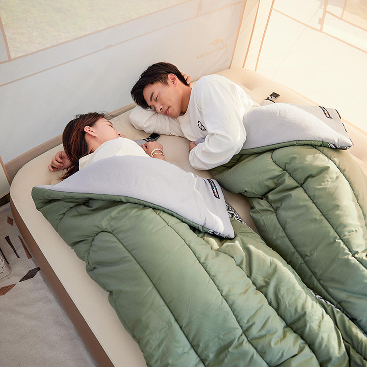 Saco de dormir Naturehike con Forro de Algodón Verde ultraligero e Impermeable 5/6