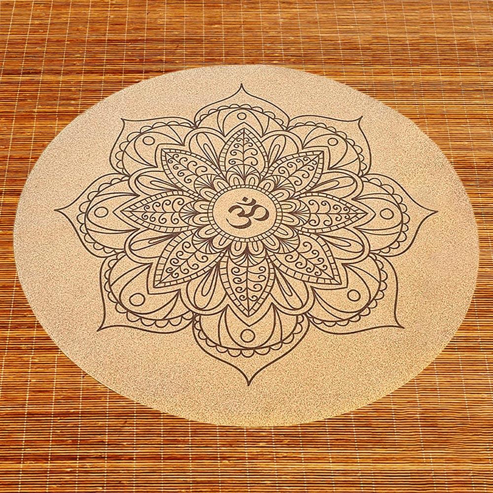 Tapis yoga rond caoutchouc & liège -Pratique et méditation- Mandala Om + Sac 4/6