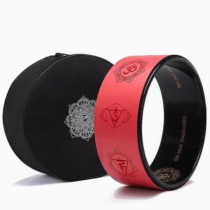 Roue de yoga Abs et éco-PU sept chakras gravés rouge + sac transport mandala