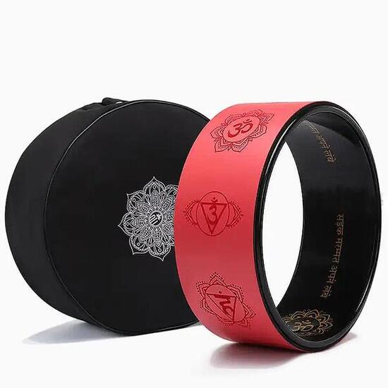 Roue de yoga Abs et éco-PU sept chakras gravés rouge + sac transport mandala
