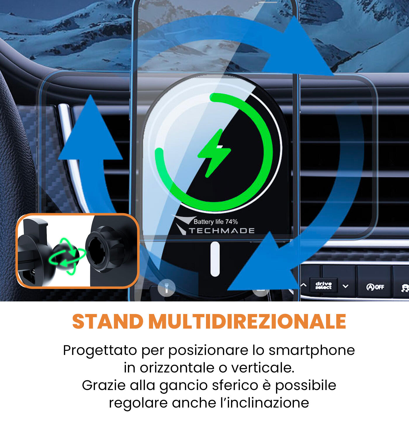 Caricatore cellulari auto wireless magnetico senza filo 15W compatibile Magsafe 3/3