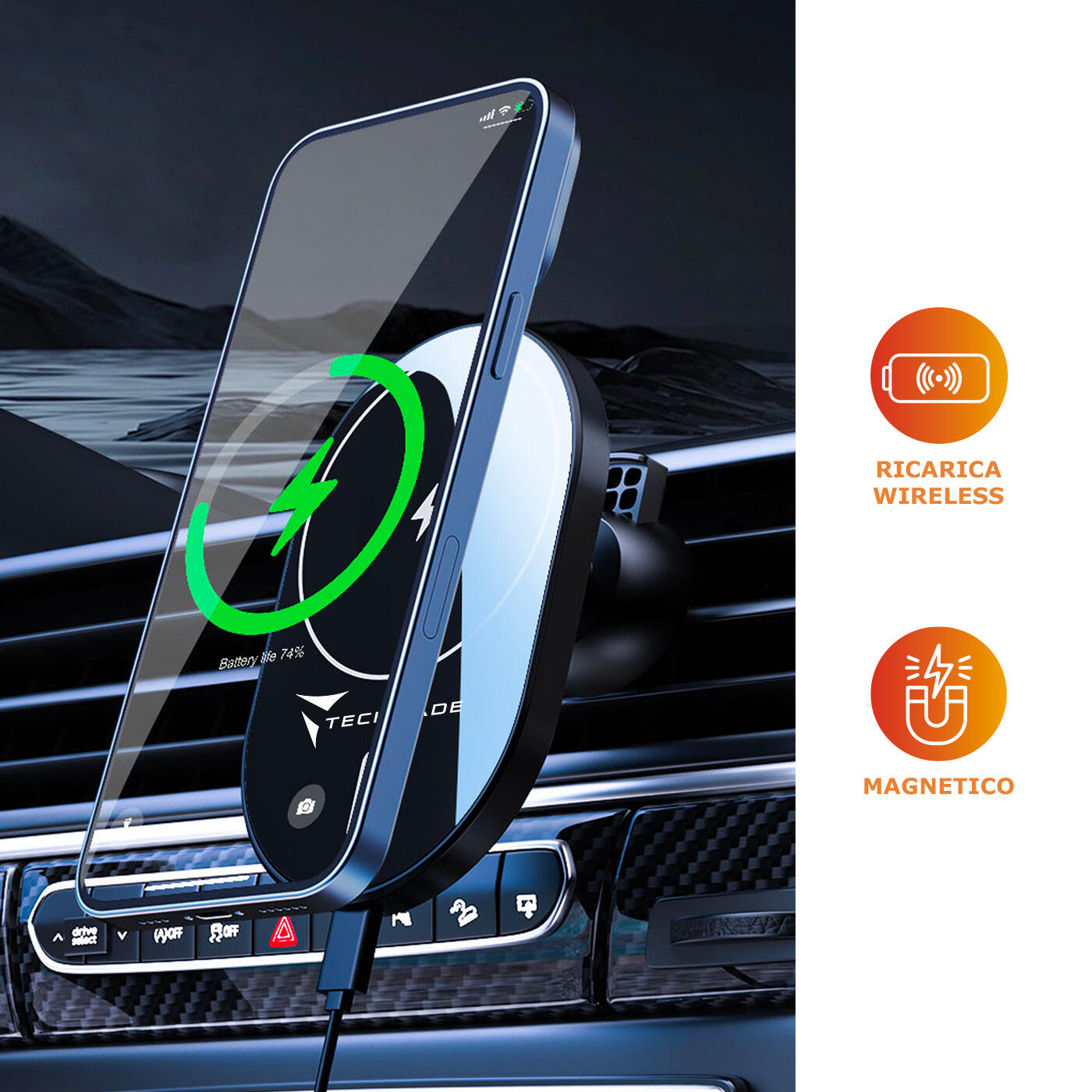 Caricatore cellulari auto wireless magnetico senza filo 15W compatibile Magsafe 2/3