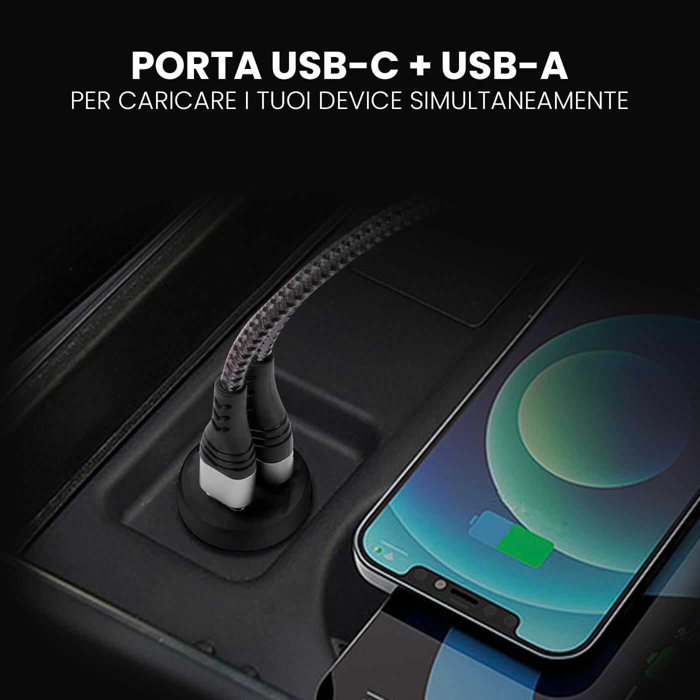 Caricatore cellulari auto GAN FASTCHARGER, 30 W power, uscite TYPE-C e USB A 3/6