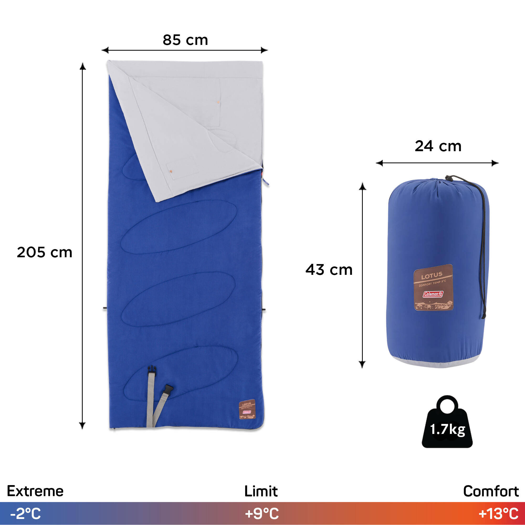 Coleman Lotus L Rectangular Sleeping Bag for Adults | Comfort +13°C, Extreme -9°C |Winter Sleeping Bag for Men | Cold Weather Camping Bed | Camping Accessories for Outdoor Adventures -  2