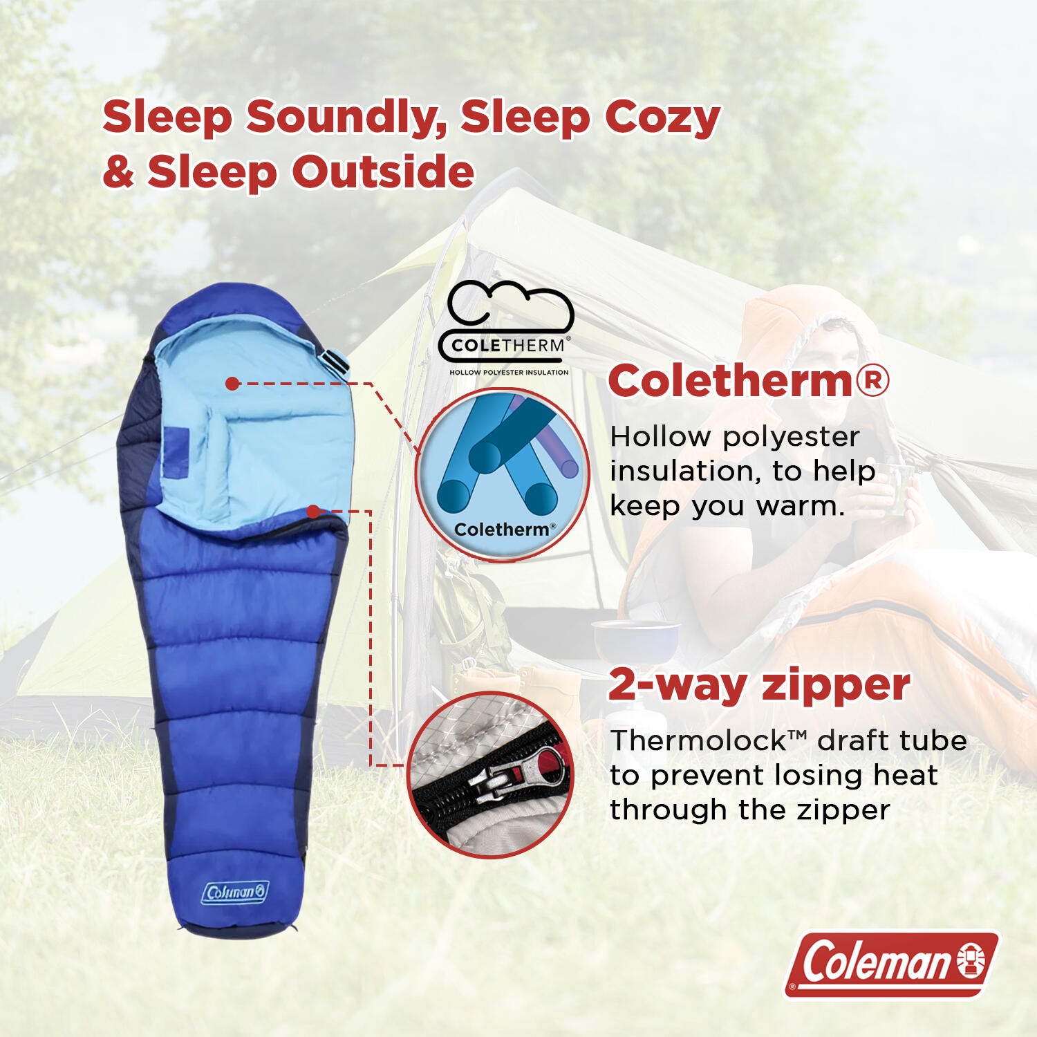 Coleman Fision 100 Single Mummy Sleeping Bag I Comfort +9°C & Extreme -8°C