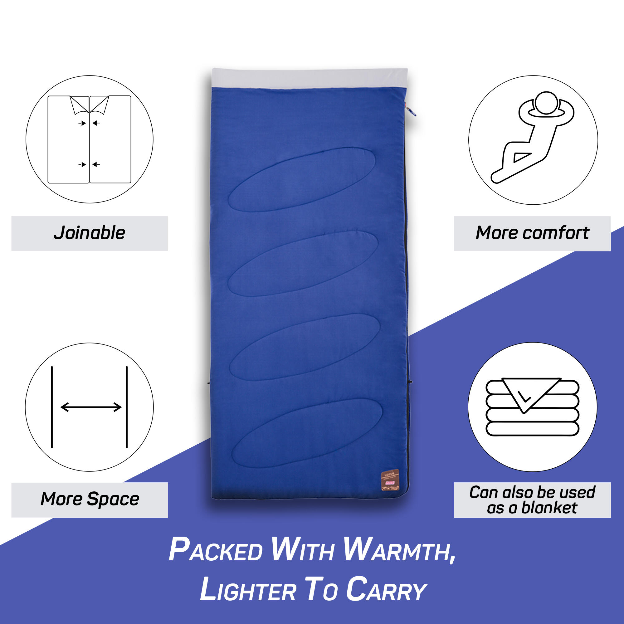 Coleman Lotus L Rectangular Sleeping Bag for Adults | Comfort +13°C, Extreme -9°C |Winter Sleeping Bag for Men | Cold Weather Camping Bed | Camping Accessories for Outdoor Adventures