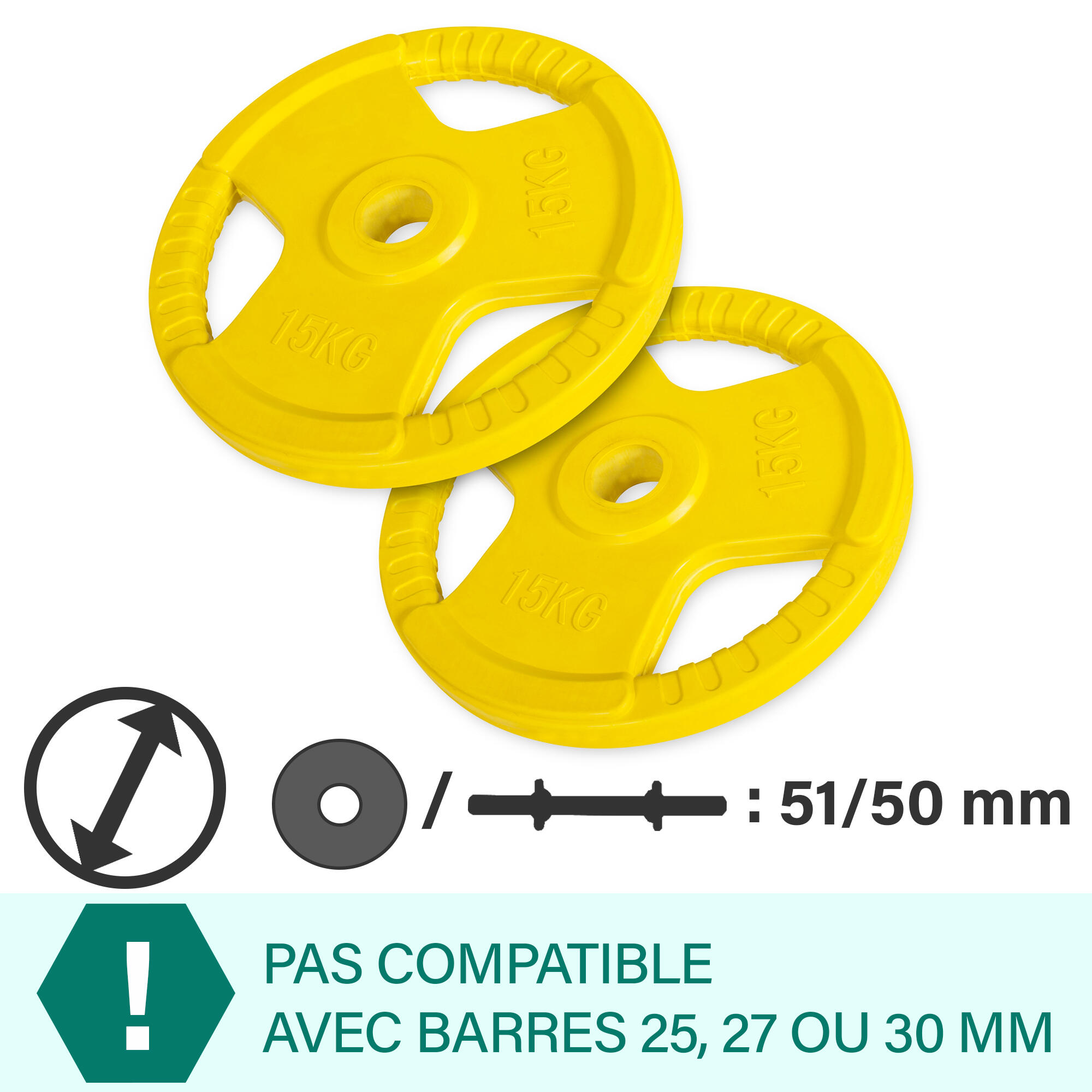 DISQUE DE MUSCULATION OLYMPIQUE CAOUTCHOUC GRIP 51MM | AU CHOIX DE 1,25KG À 25KG 2/5