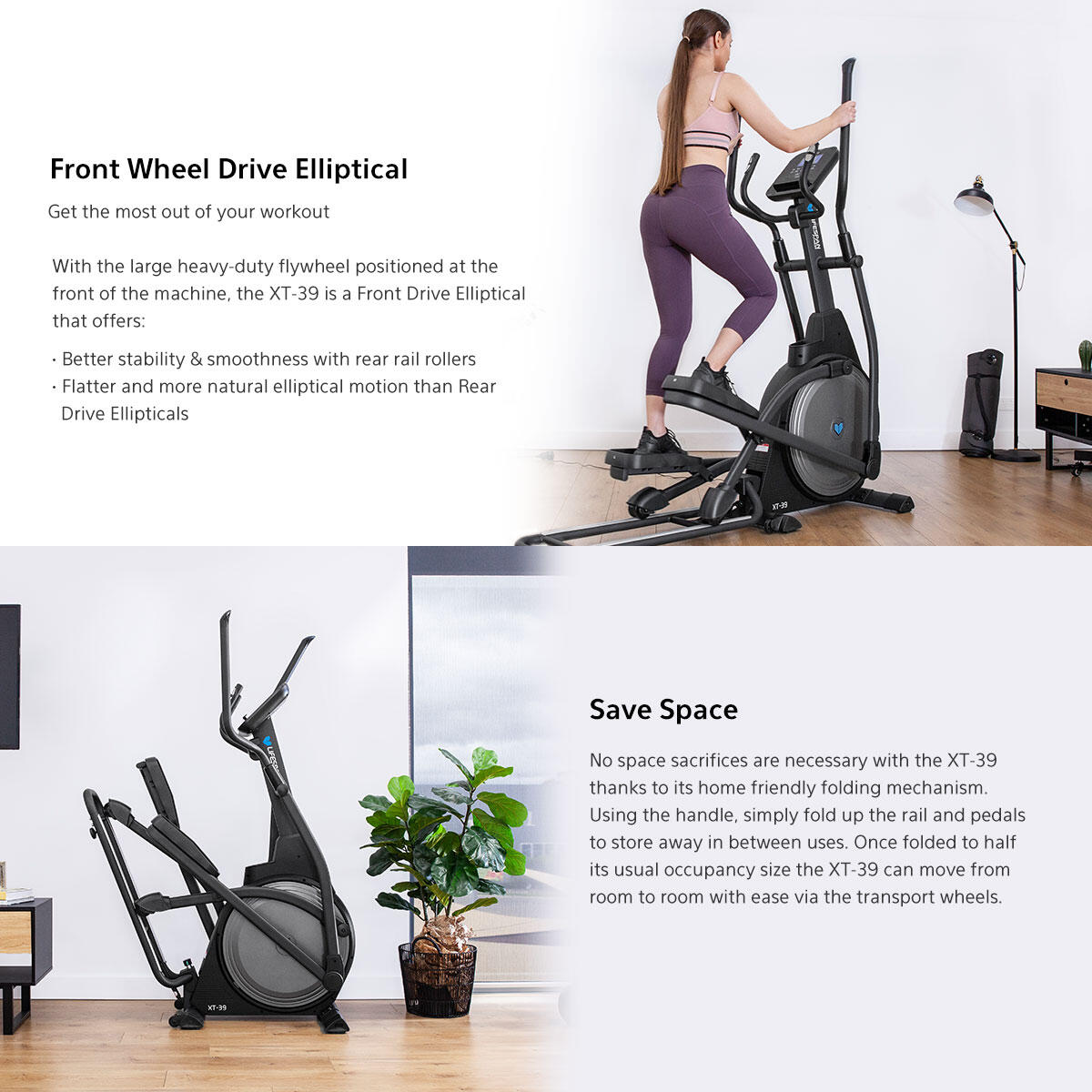 Back Wheel Rear Wheel Elliptical Lifespan Fitness XT-39 Folding
