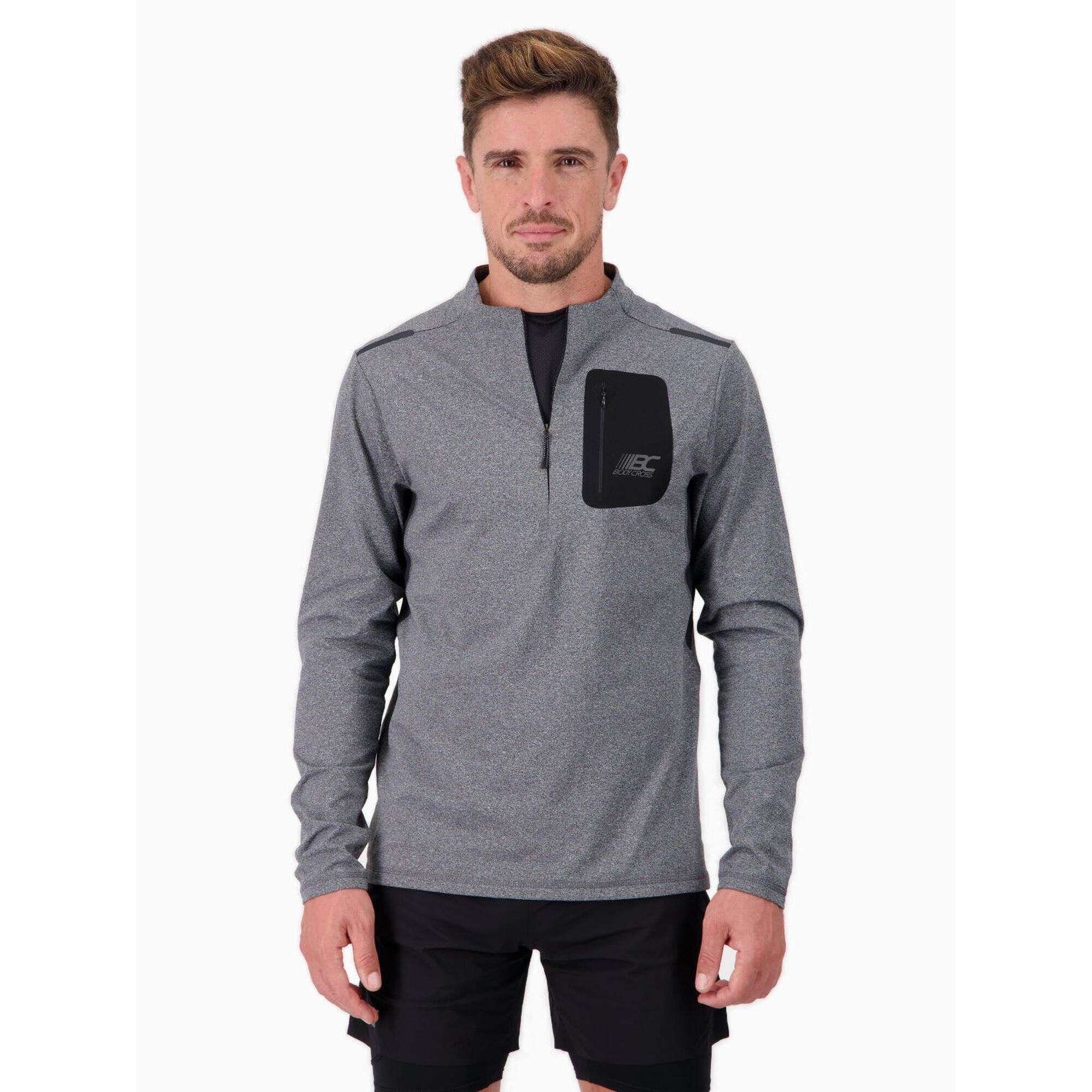 Camiseta de manga comprida com meio zíper para corrida masculina