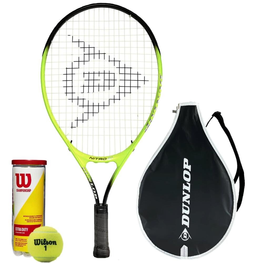 Dunlop Nitro Junior 21" Tennis Racket, Cover & 3 Tennis Balls 1/2