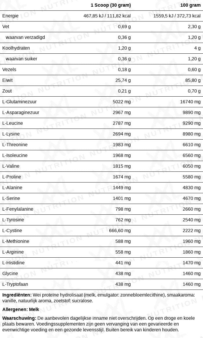 Whey Hydro - Tot 87,5% Eiwit, Whey Hydrolisaat, Proteïne - Vanille - 1000 gram 2/2