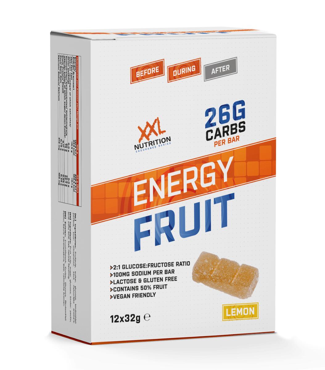 XXL NUTRITION Energy Fruit - Energierepen, 50% Fruit, Vegan, Duursport - Citroen - 12 Pack