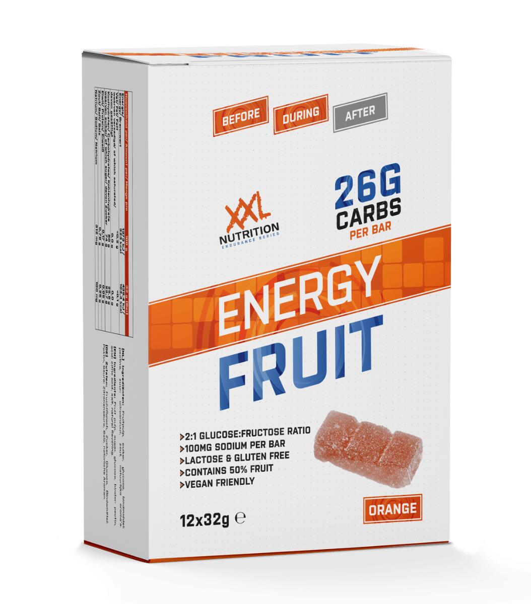 XXL NUTRITION Energy Fruit - Energierepen, 50% Fruit, Vegan, Duursport - Sinaasappel - 12 Pack