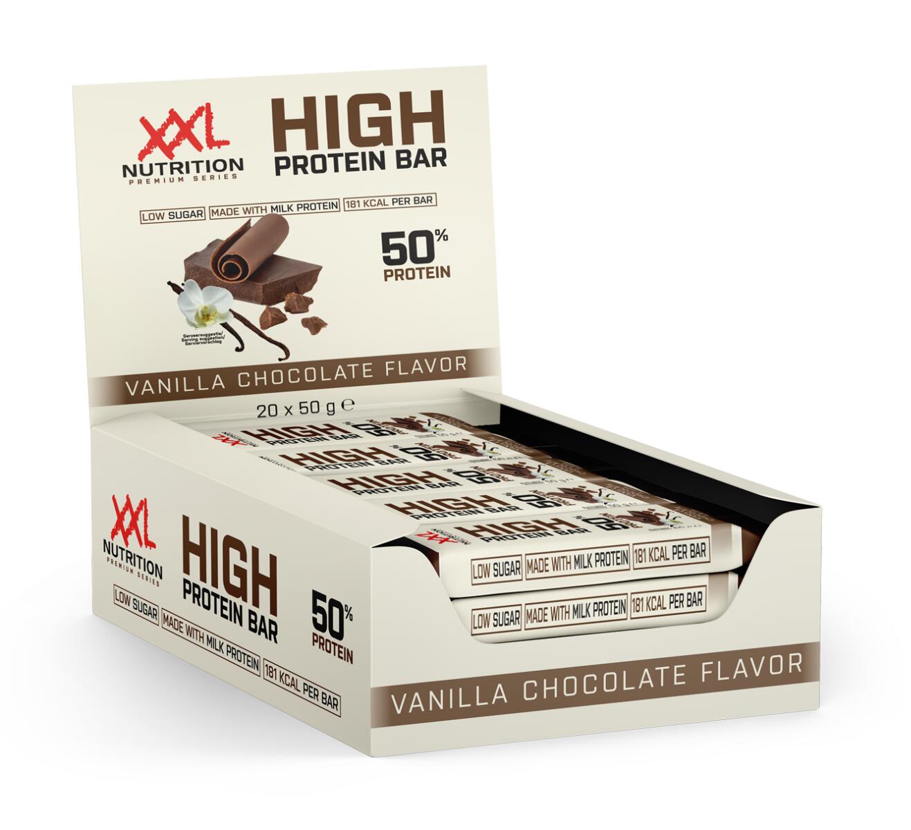 XXL NUTRITION High Protein Bar 2.0 - 25g Proteïne, Eiwitreep - Vanille Chocolade - 20 Pack