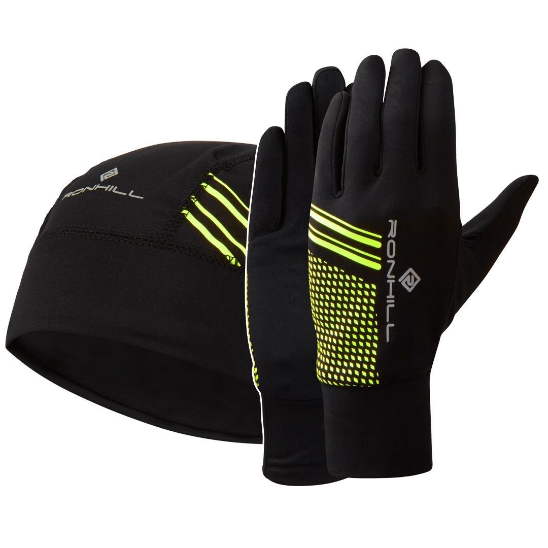 RONHILL Unisex Adult Logo Beanie & Gloves Set (Black/Fluro Yellow)