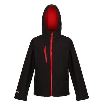 Kinder/kids ablaze 3 layer hooded soft shell jacket (zwart/klassiek rood)