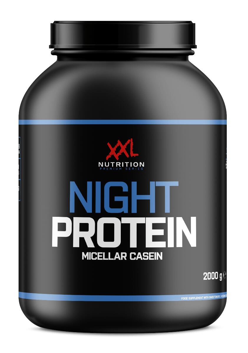 XXL NUTRITION Night Protein - Tot 89% Proteïne, Caseïne Eiwit - Aardbei - 2000 gram