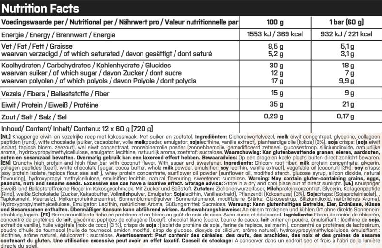 Crunchy Protein Bar - Tot 22g Eiwit - Eiwitrepen - Kokosnoot - 12 Pack 2/2