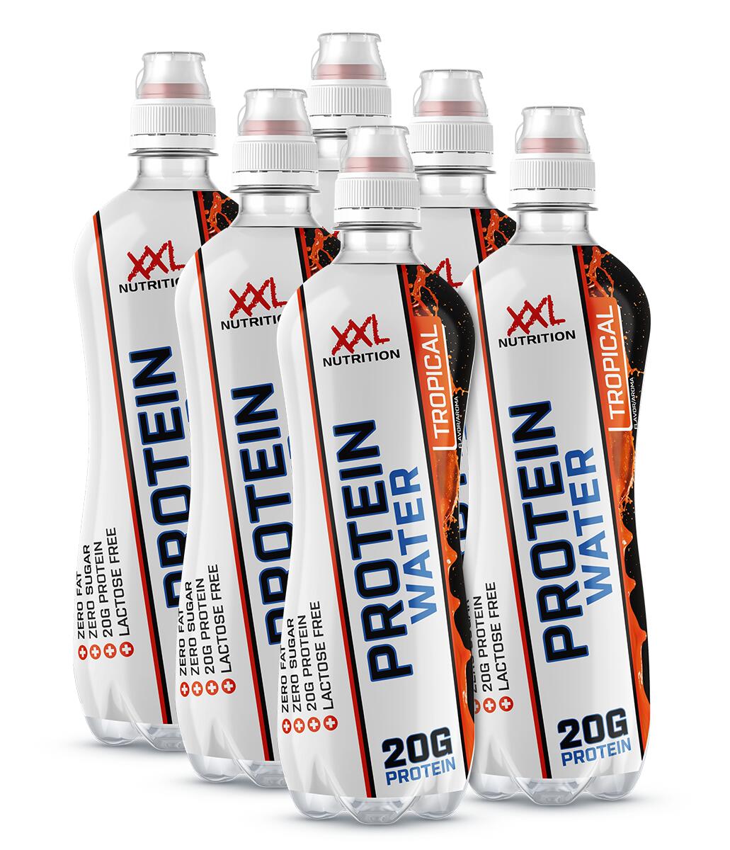 XXL NUTRITION Protein Water - 20g Eiwit, Suiker-, Vet- & Lactosevrij - Tropical - 6 Pack
