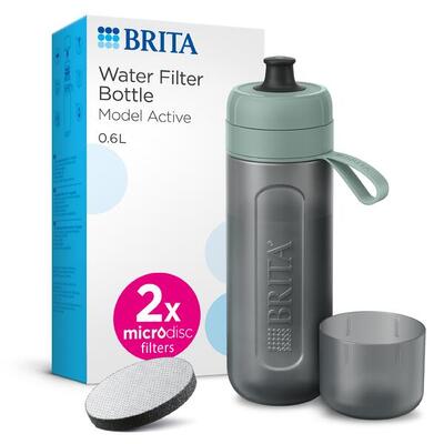 Brita waterfilterfles active 0.6l donkergroen inclusief 2 microdisc single unit