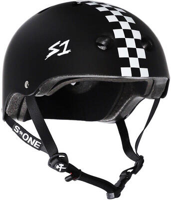 S-one lifer helm mat zwart met checkerboard | maat s | s-one