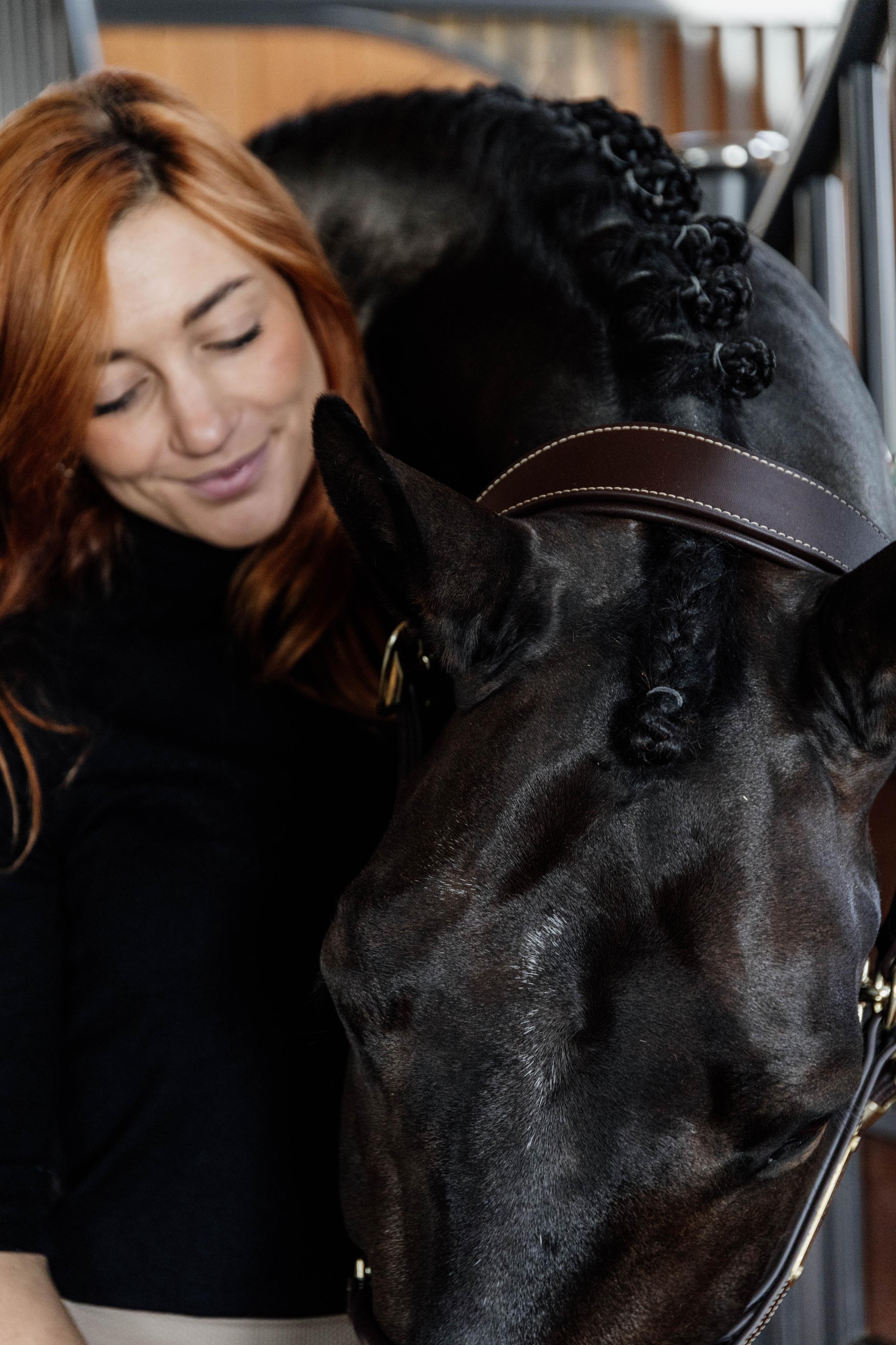 Têtière Pour Licol Anatomique Cuir Noir - Pièce Remplacement Sécurité Cheval, Taille Cob/Full Ajustable