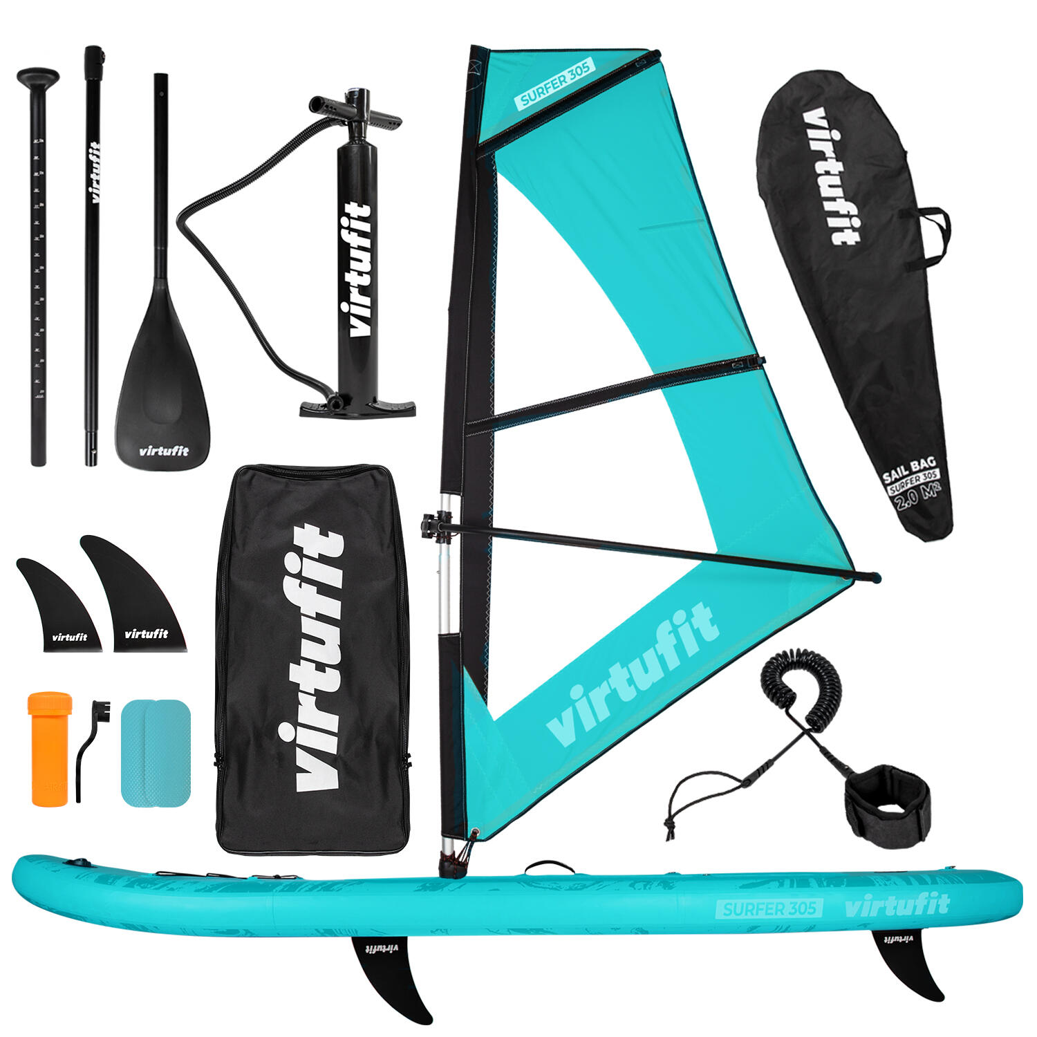 VIRTUFIT Supboard Surfer 305 - Turqouise - Inclusief Windzeil en accessoires