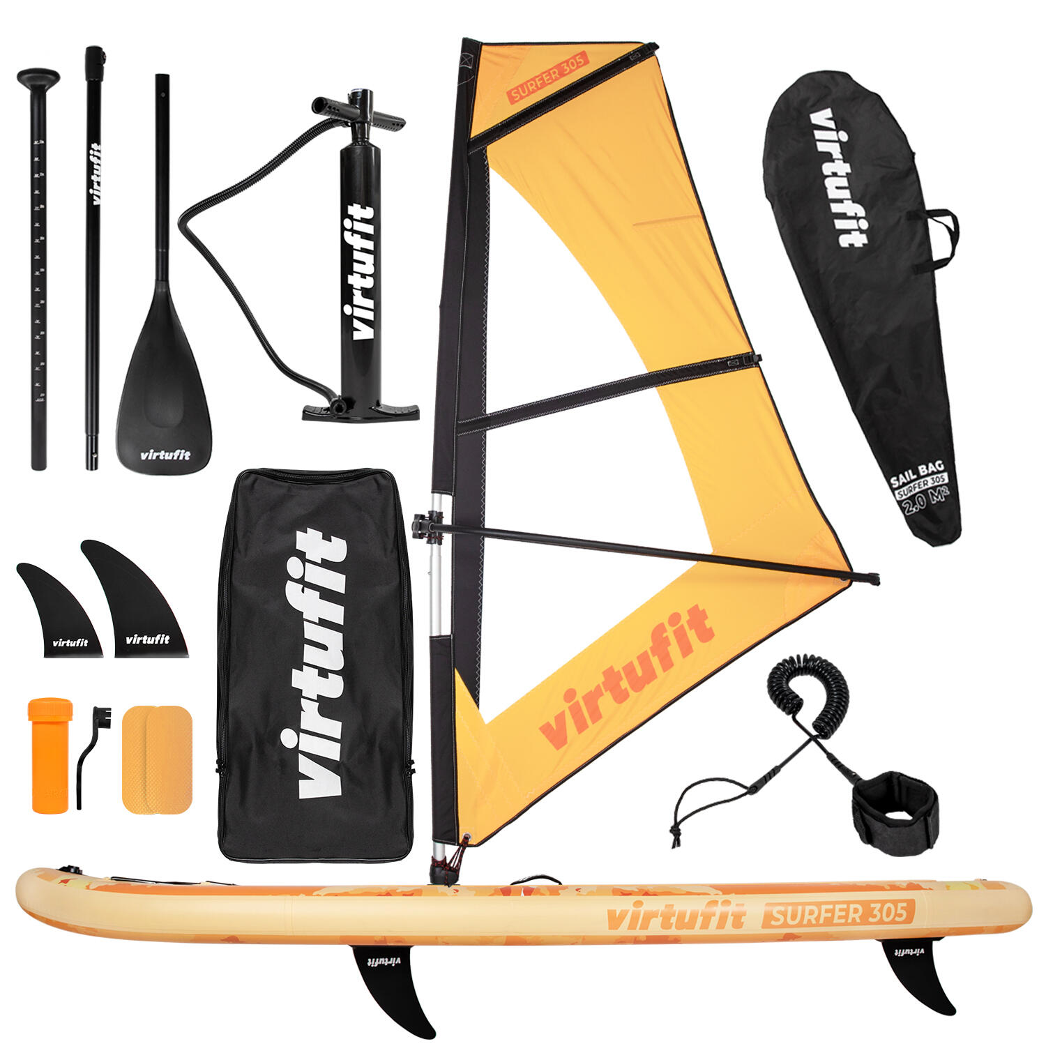 VIRTUFIT Supboard Surfer 305 - Oranje - Inclusief Windzeil en accessoires