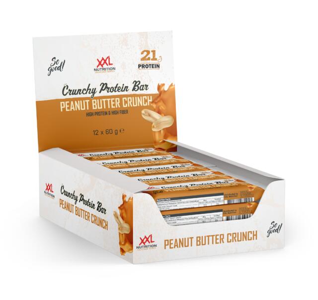 XXL NUTRITION Crunchy Protein Bar - Tot 22g Eiwit - Eiwitrepen - Pindakaas Crunch - 12 Pack