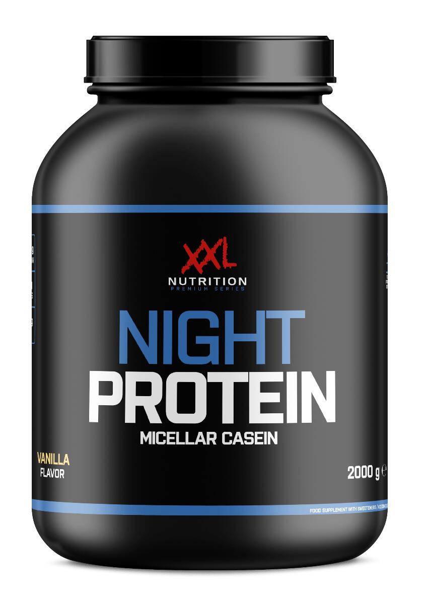XXL NUTRITION Night Protein - Tot 89% Proteïne, Caseïne Eiwit - Vanille - 2000 gram