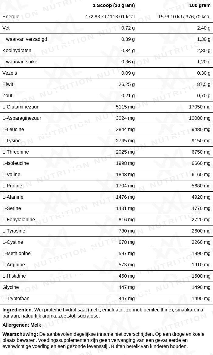 Whey Hydro - Tot 87,5% Eiwit, Whey Hydrolisaat, Proteïne - Banaan - 1000 gram 2/2