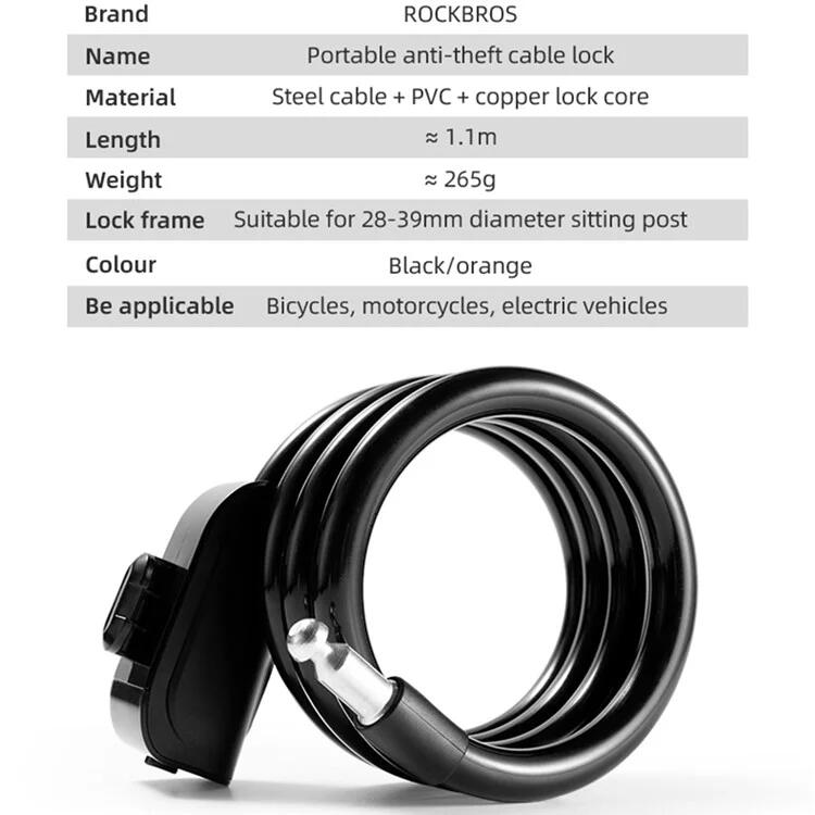 Antivol de Vélo ROCKBROS RKS515 Enroulable en Acier 7/7