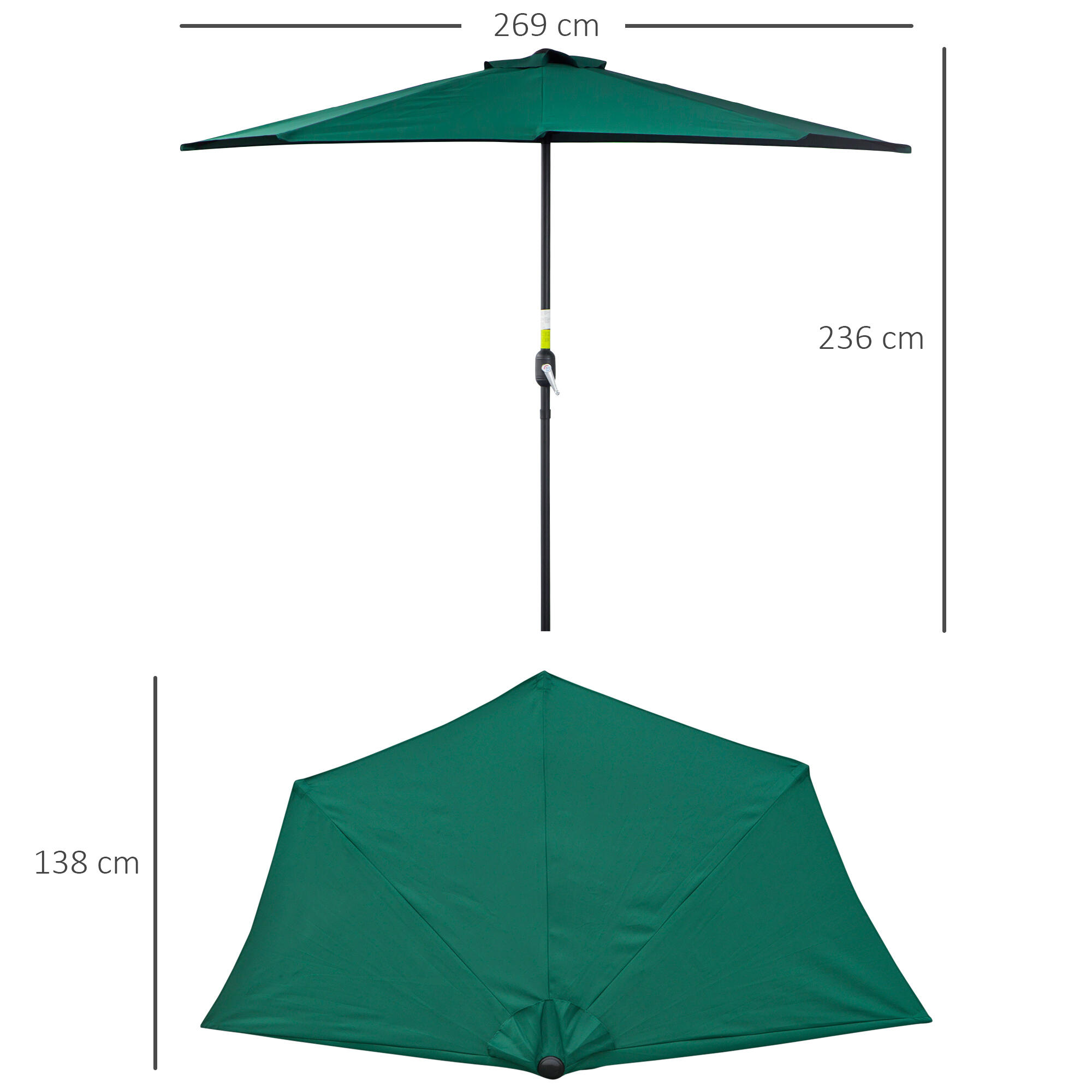 Chapéu de Sol Outsunny 269x138x236 cm Verde 3/7