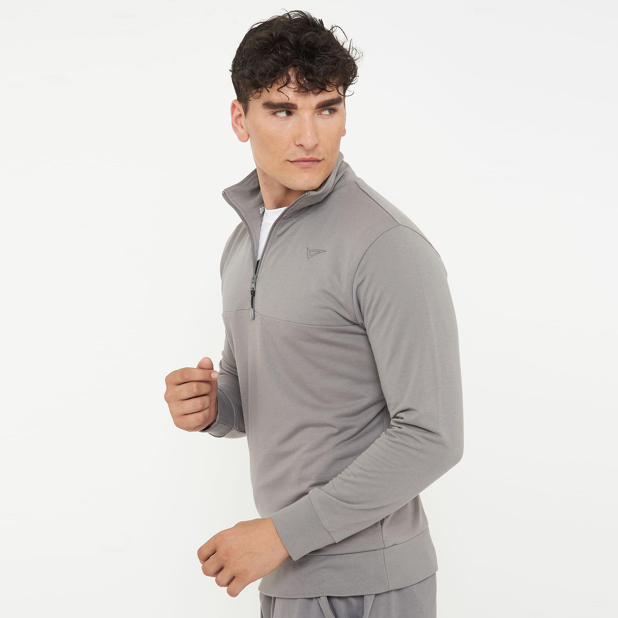 Felpa sportiva in cotone F CLUB mezza zip grigio scuro 3/6